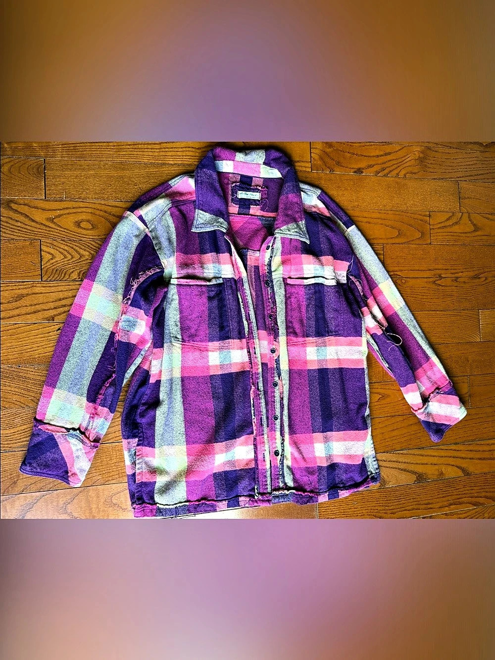 We The Free Plaid Cotton Flannel in Purple & Pink Size Small